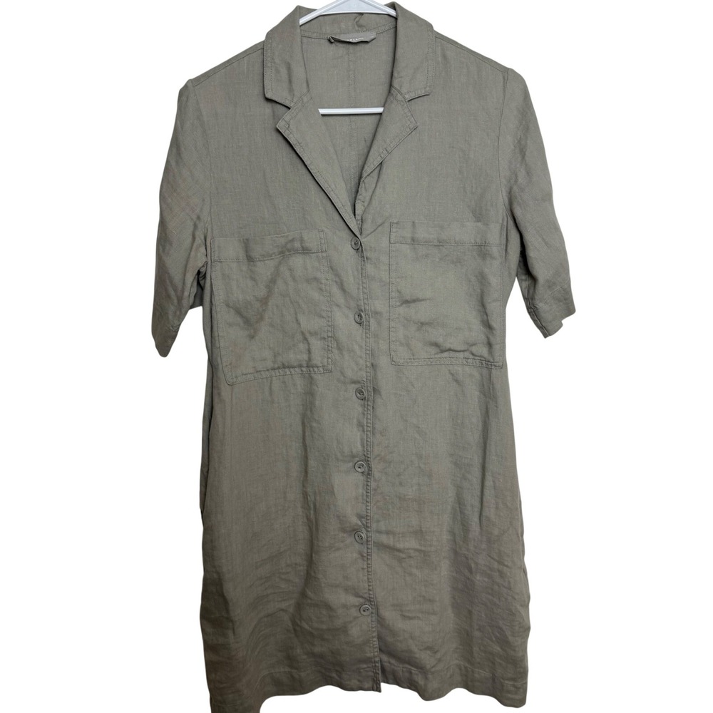EVERLANE Linen Button Front Shirt Dress Khaki Green Size XS Midi Casual Resort